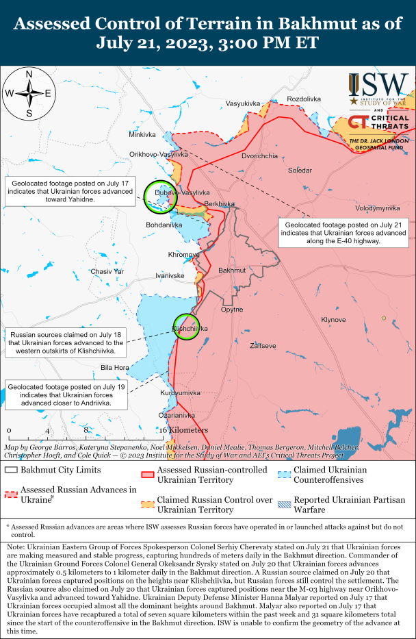 Карта боїв ISW. Ситуація в Бахмуті.