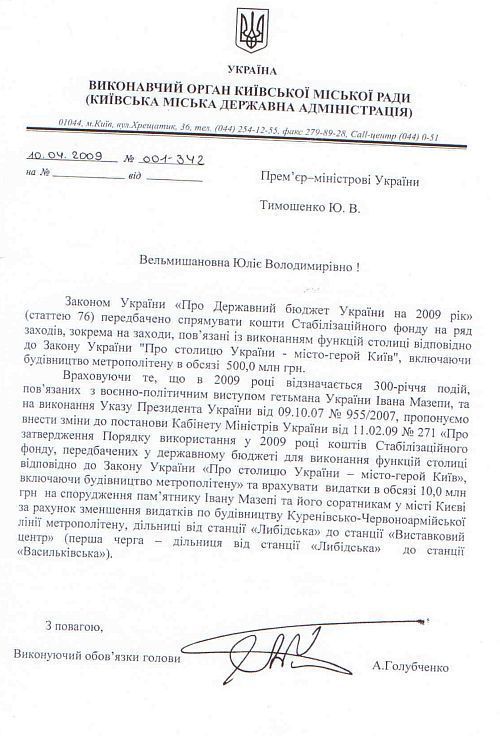 Лист Голубченка до Тимошенко