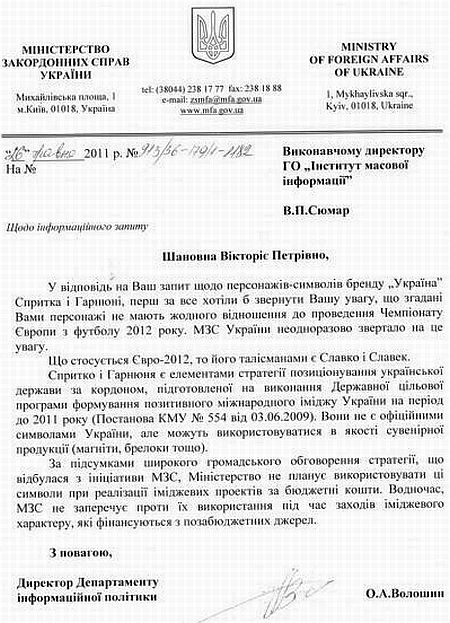 Відповідь МЗС на Спритка і Гарнюню