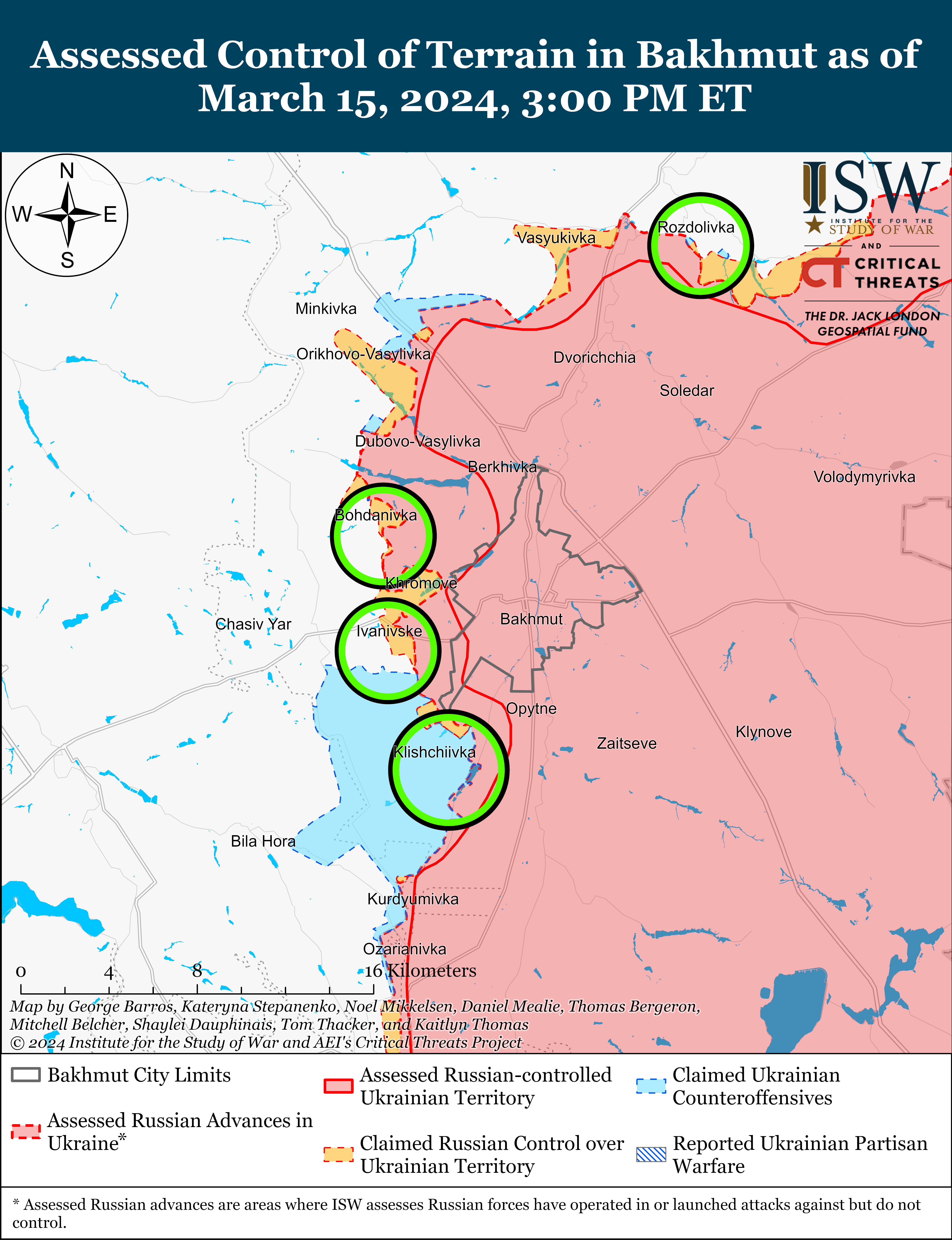 Карта боїв ISW. Ситуація біля Бахмута на Донеччині. / © 