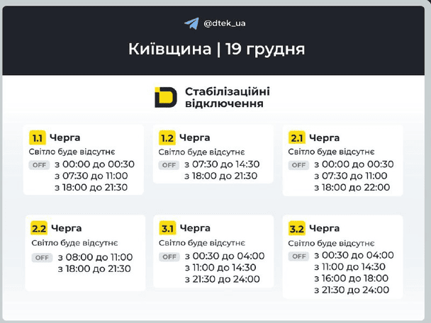 Оновлені графіки відключень для Київщини / © ДТЕК