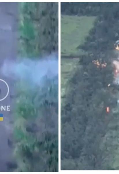 Атака з українського наземного дрона по російських військах / Колаж: ТСН.ua