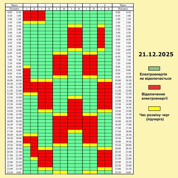 Графік відключення світла на Чернігівщині 21 грудня