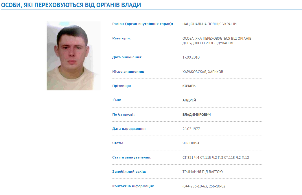 Розшук поплічника Жиліна Козаря