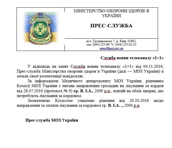 Лист МОЗ