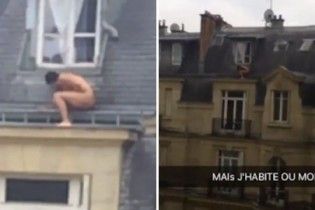 Во Франции голый парень прятался на фасаде здания