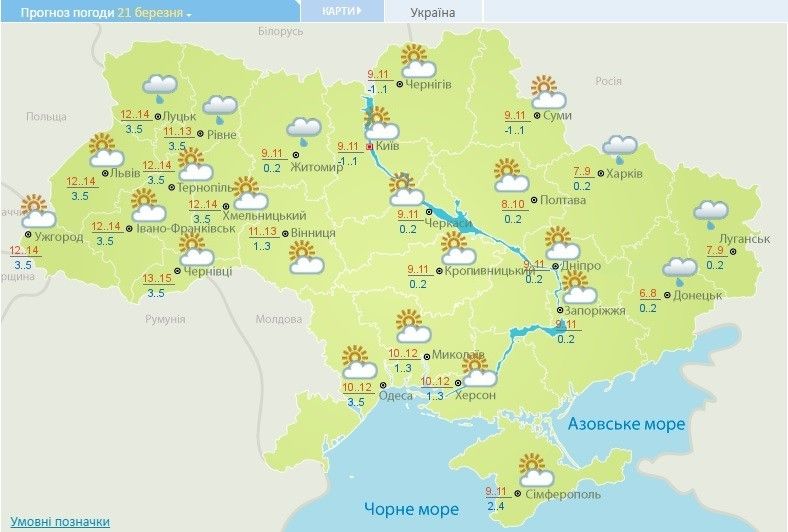 погода на 21 березня