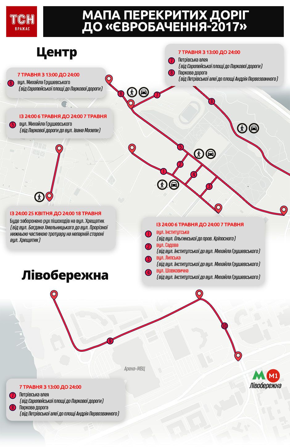 перекриті дороги до євробачення. інфографіка
