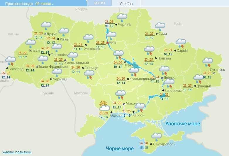 погода на 9 липня