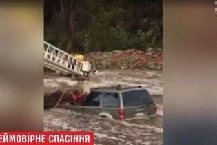 В США наводнение неожиданно застало водителя с собакой в машине