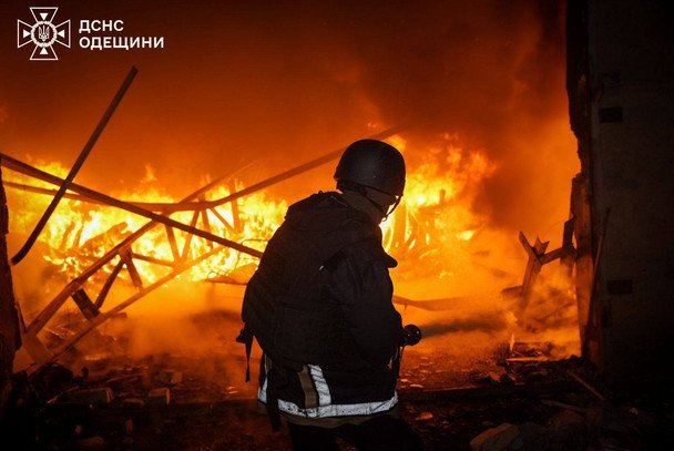 Fire in Odesa region following a drone attack overnight on October 13 