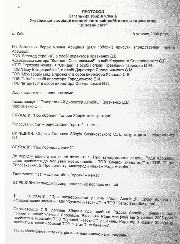 Протокол зборів асоціації "Діловий світ"
