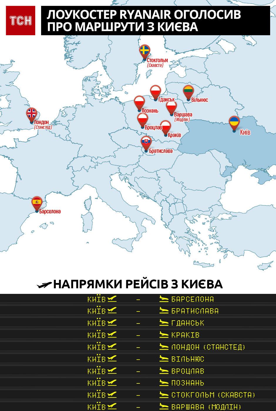 Інфографіка. Маршрути з Києва (Ryanair)