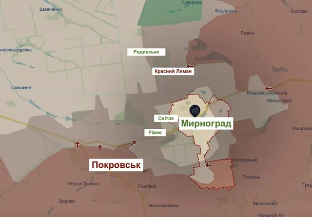 Situation in Myrnohrad. Photo: DeepState. / © Deepstatemap
