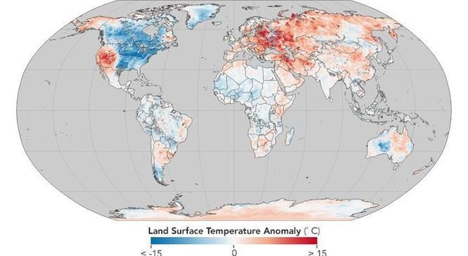 NASA показало карту температурних аномалій на планеті