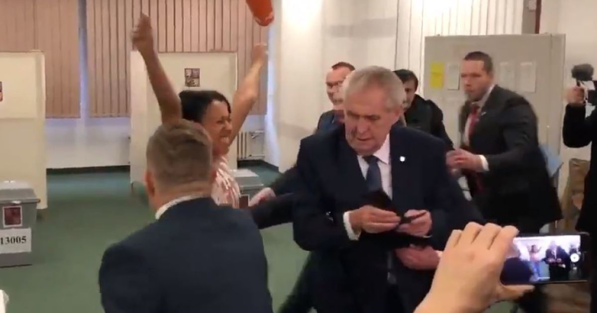 В Чехии активистка Femen с обнаженной грудью бросилась на президента Земана