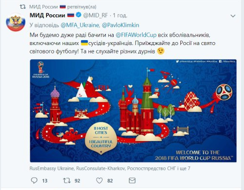 МЗС РФ, твіт, ЧС-2018