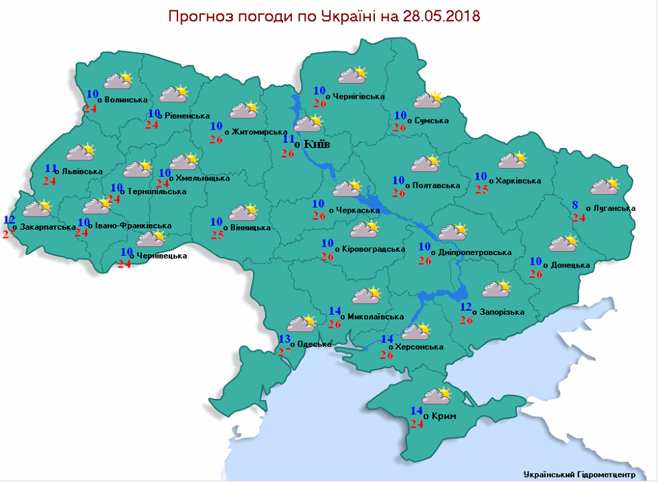 Прогноз погоди на 28 травня