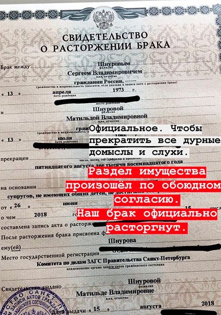 Свідоцтво про розірвання шлюбу Сергія Шнурова