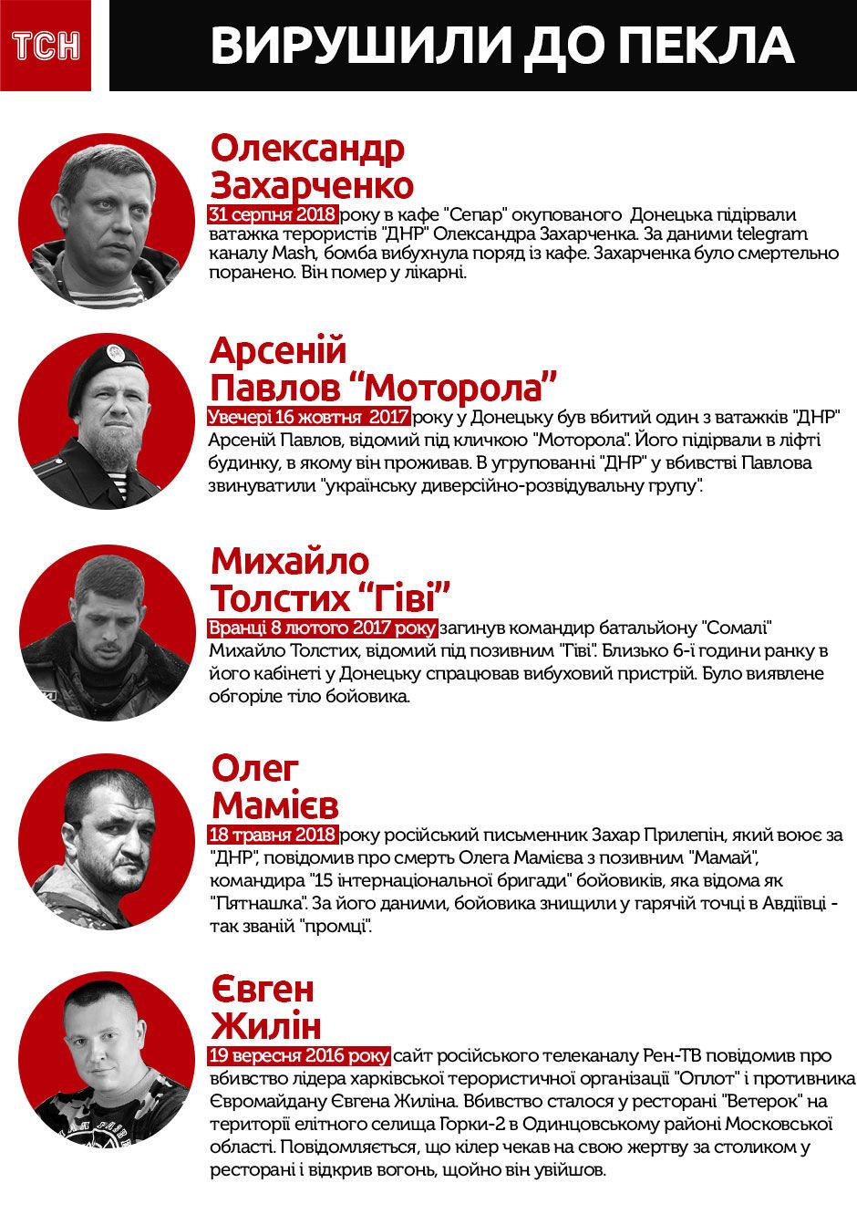 Ватажки бойовиків, вбиті, інфографіка