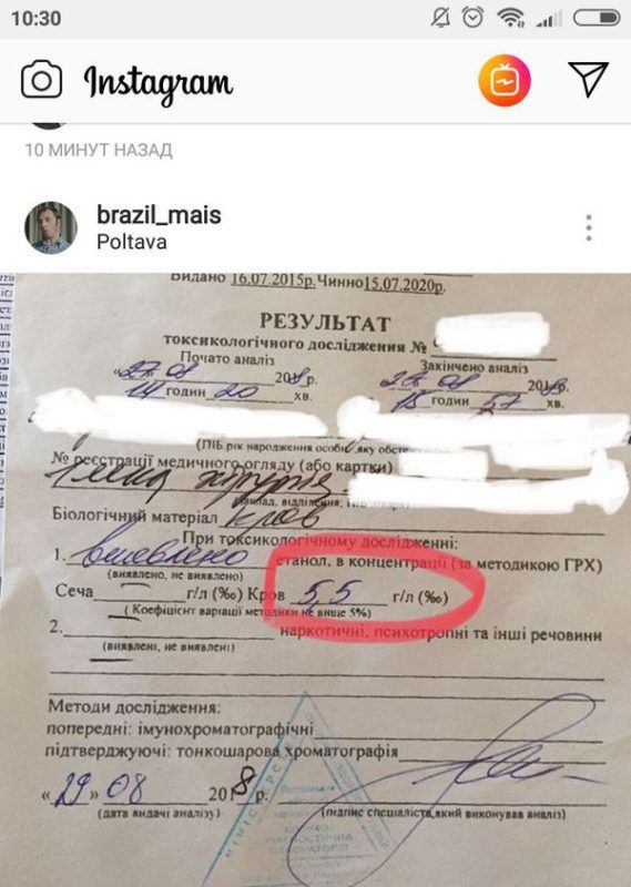 Аналіз крові виявив 5,5 проміле, Полтава