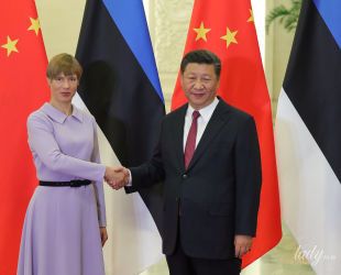 Получилось нежно: президент Эстонии Керсти Кальюлайд надела на встречу с коллегой лиловое платье