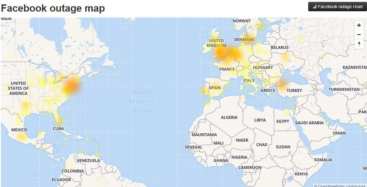 Facebook, несправність. регіони