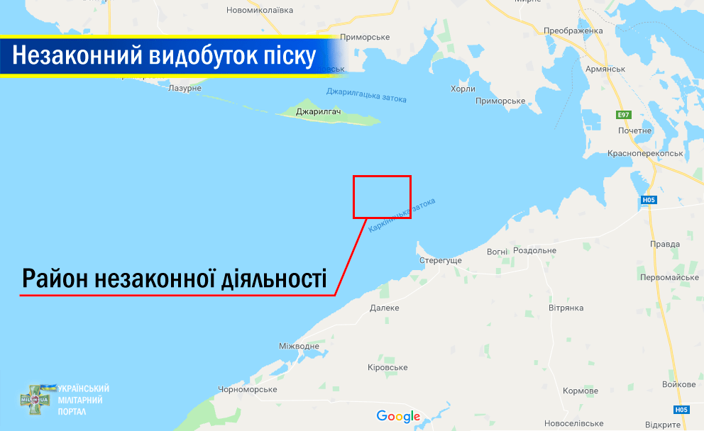 Незаконна видобича піску РФ біля Джарилгачу