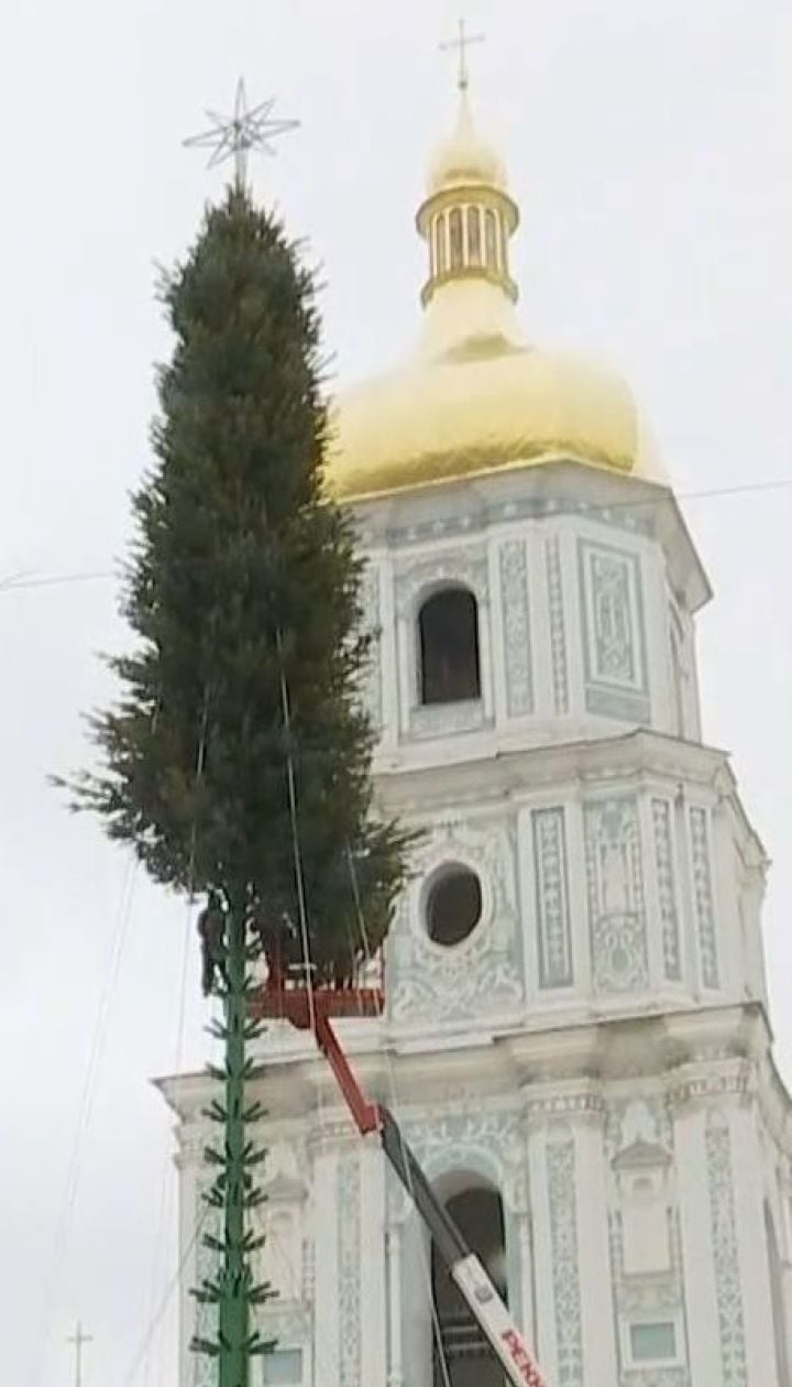 В Киеве начали устанавливать праздничные елки