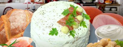 Канапковий торт з шинкою та печерицями