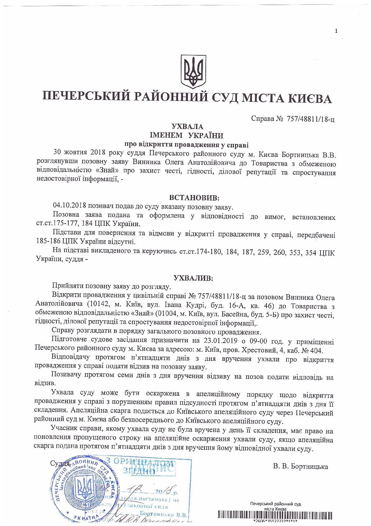 Ухвала суду Винника