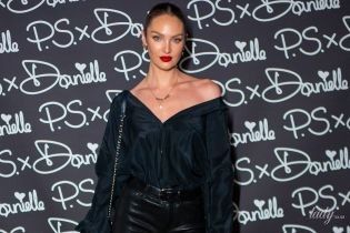 В коже, с яркими губами и сумкой Chanel: Кэндис Свэйнпоул на презентации в Нью-Йорке