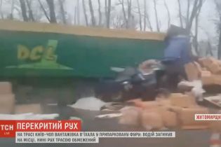 На трассе Киев-Чоп смяло фуру от столкновения с еще одним припаркованным грузовиком