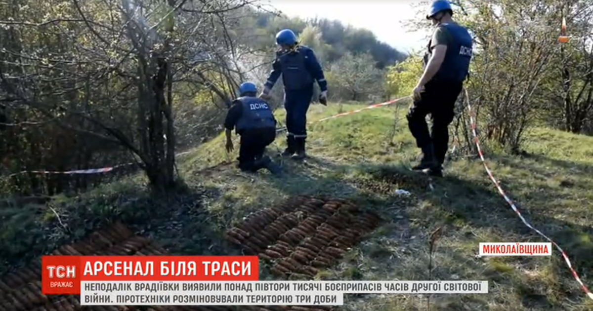 На Миколаївщині неподалік траси виявили арсенал боєприпасів