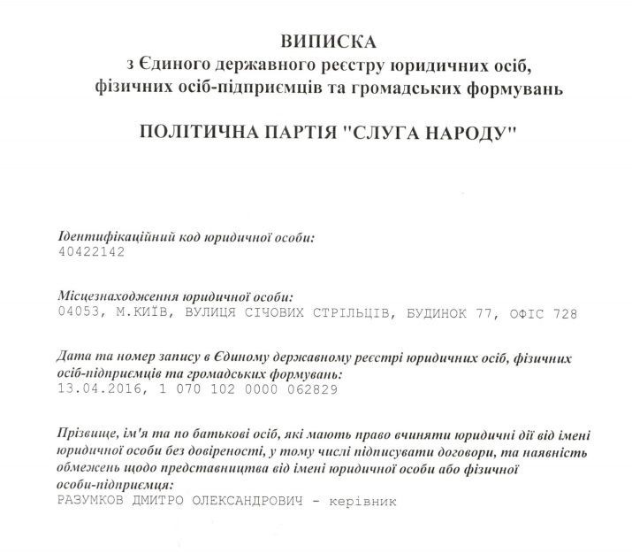 слуга народа, реєстрація