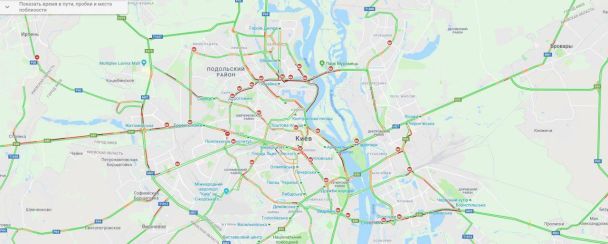 Затори в Києві ввечері 14 червня / © Google Maps