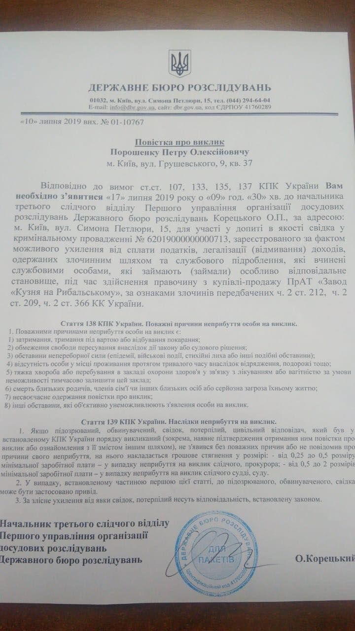 повістка Порошенку