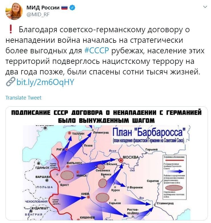 МЗС Росії про пакт Молотова-Ріббентропа