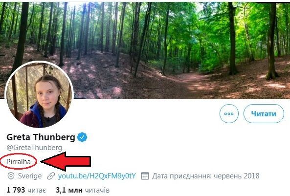 Профіль Грети Тунберг після слів президента Бразилії