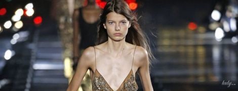 Золотое шитье и фигурные декольте в коллекции Saint Laurent сезона весна-лето 2020