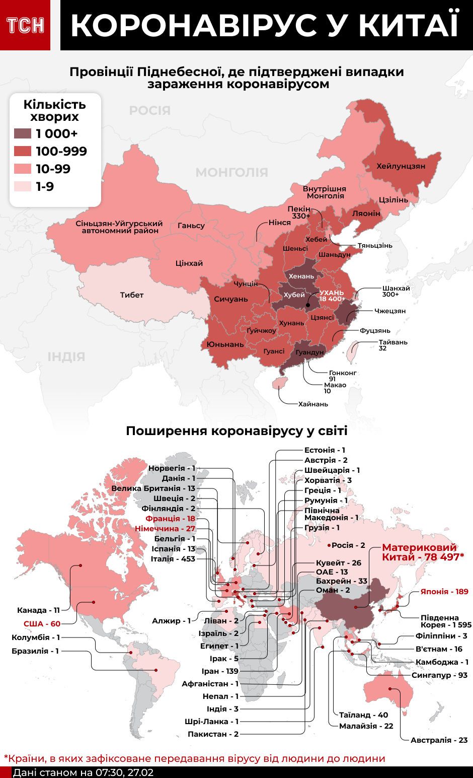 коронавіру, поширення 27 лютого