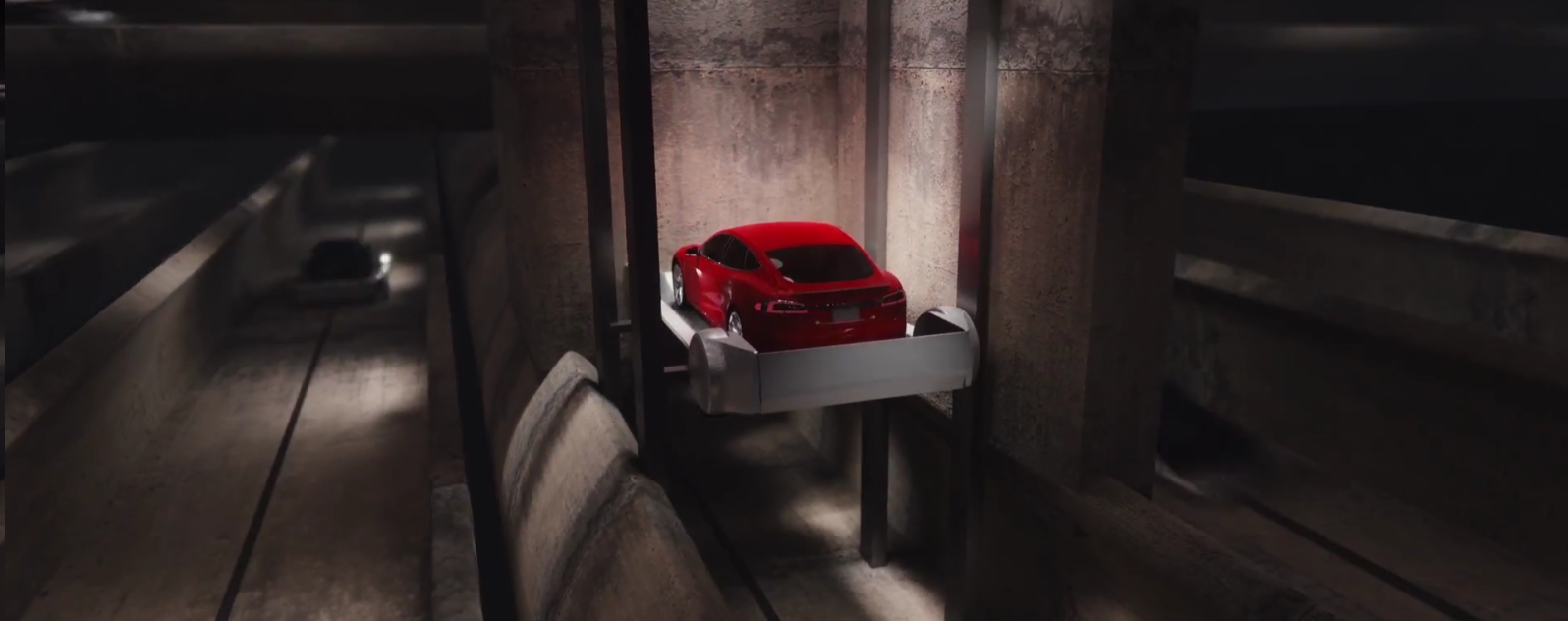 Илон Маск показал работу автомобильного лифта для подземных тоннелей