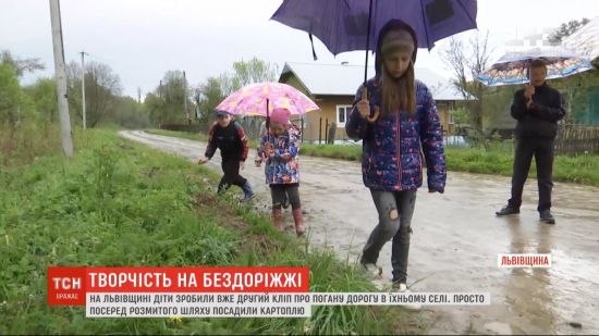 Творчість на бездоріжжі: у Львівській області діти посадили на дорозі картоплю