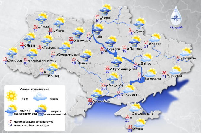 Прогноз погоди на 7 липня, карта