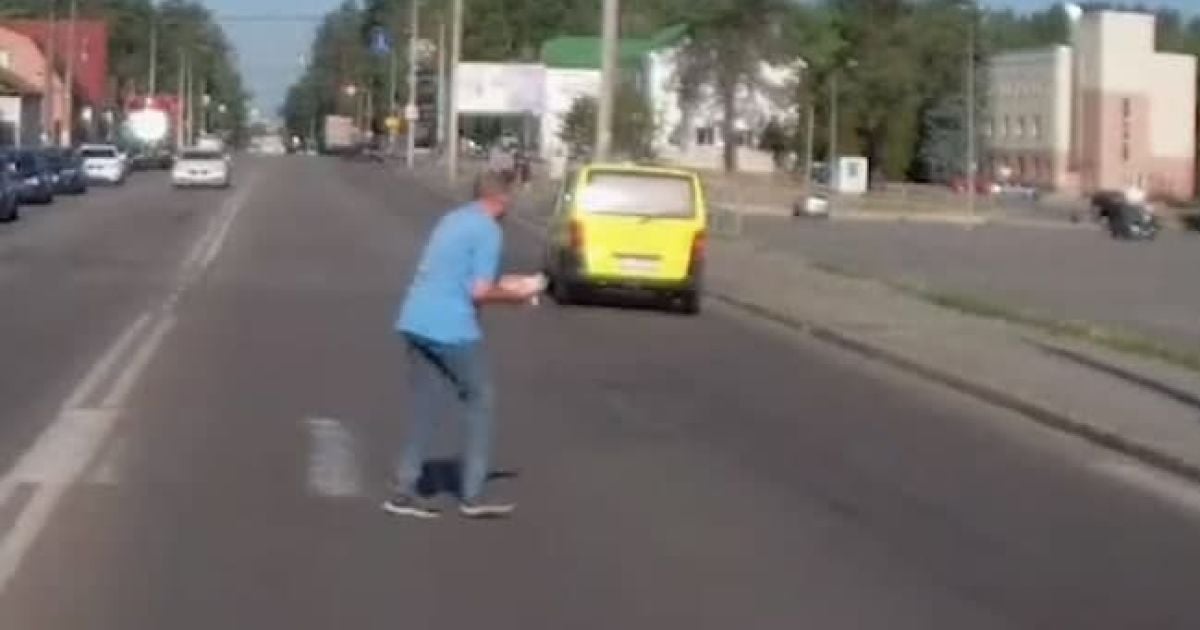 В Чернигове мужчина спас котенка на дороге (видео)