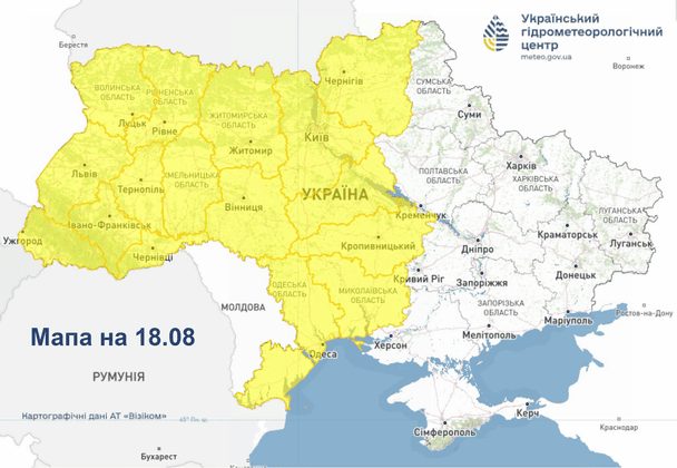 Карта погоды на 18 августа / © Укргидрометцентр
