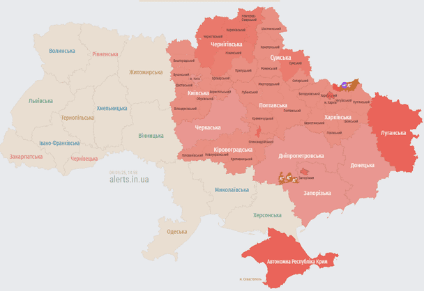 Мапа тривог станом на 4 вересня. 