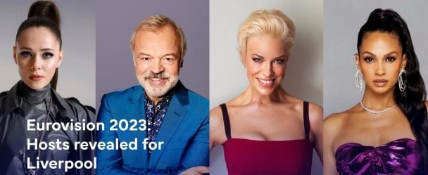 Ведучі "Євробачення 2023" - Юлія Саніна, Грем Нортон, Ганна Веддінгем та Аліша Діксон / © eurovision.tv