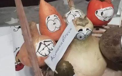 В Житомире на выставку "Дары осени" дети принесли поделку "Митинг овощей в Беларуси" (фото)