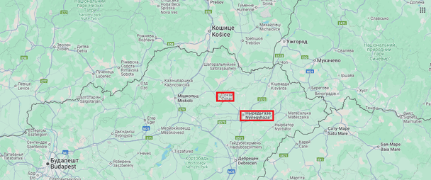 Угорські міста Токй і Ньїредьгаза на карті